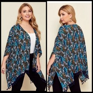 Plus open front tassel trim paisley kimono